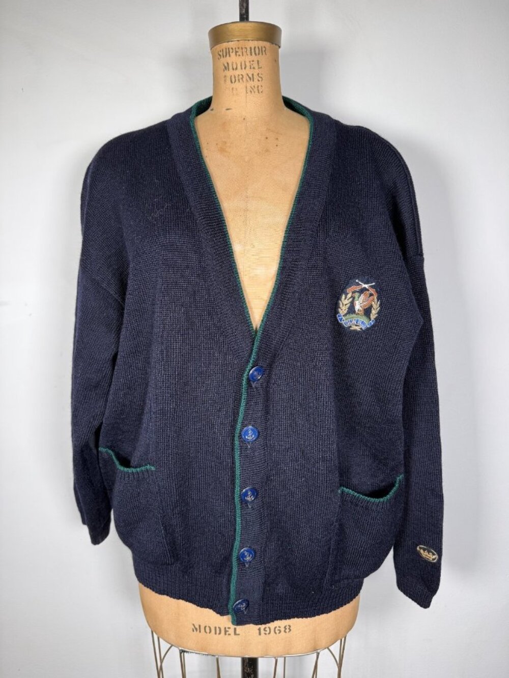 Vintage Made in France Gun Club Navy Wool Cardigan